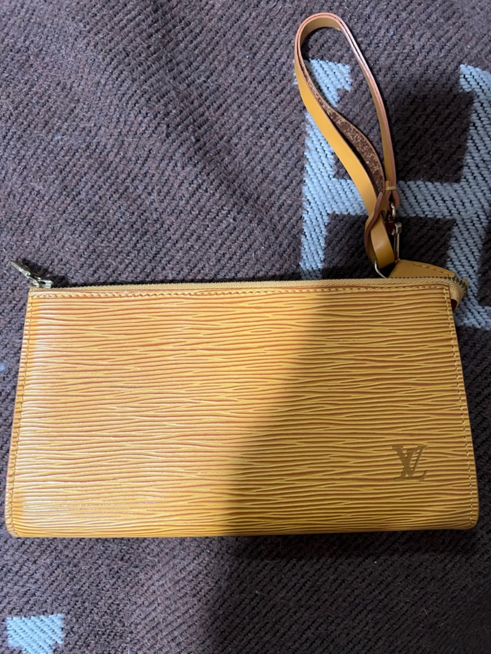 Louis Vuitton Yellow Epi Leather Wristlet Pouch with Strap